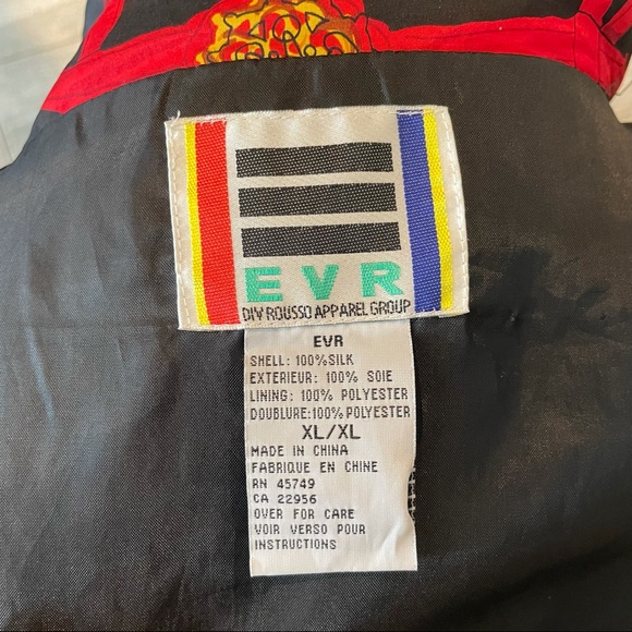 EVR Vintage 100% Silk Gold Accessories Gold Belts Print Red Zip Up Bomber Jacket - Picture 12 of 12